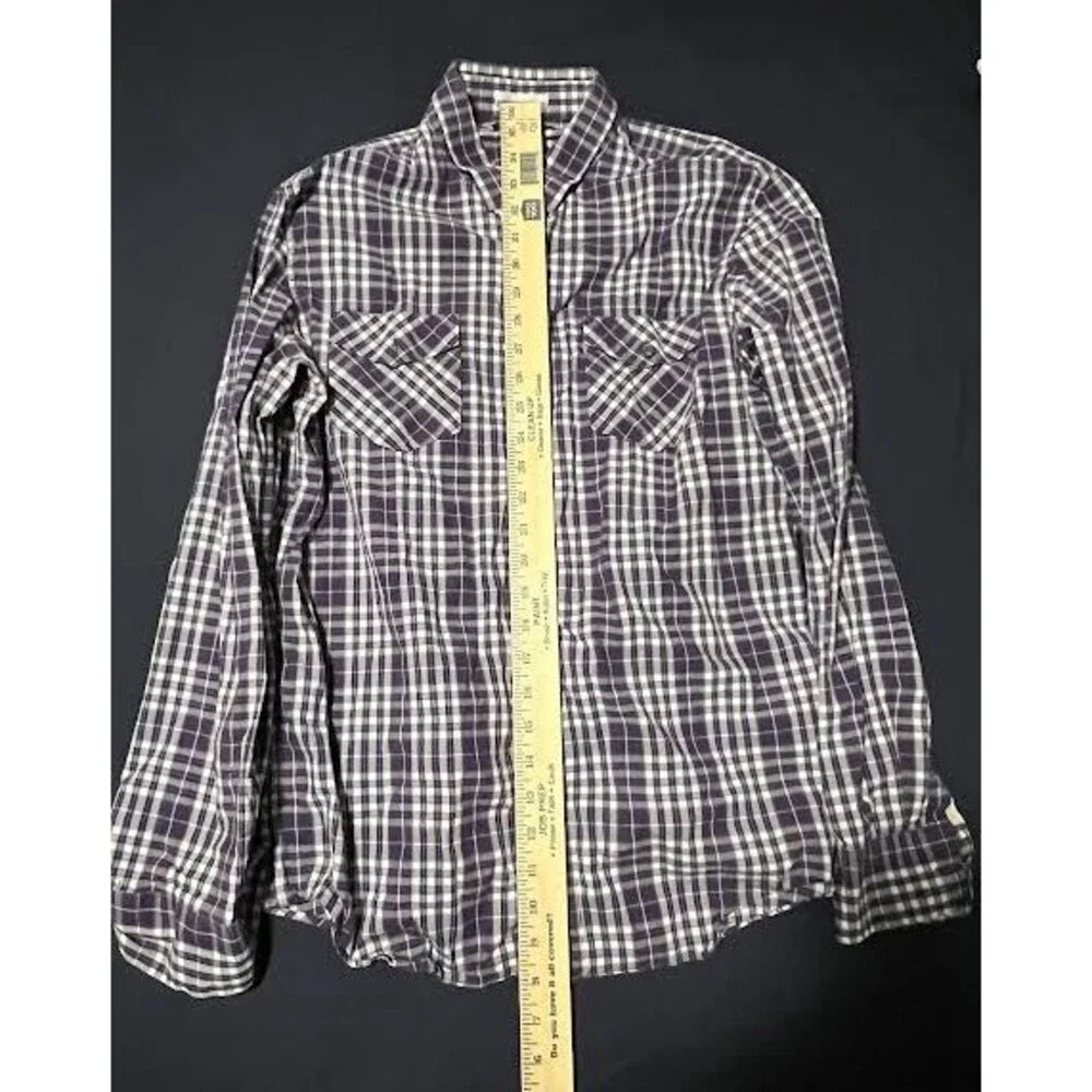Banana Republic Long Sleeve Shirt Mens Sz Large Purple Plaid Button Up Front